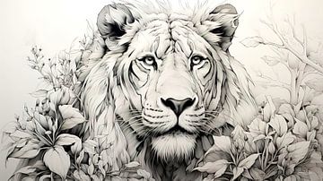 dessin à la plume d'un lion sur Gelissen Artworks