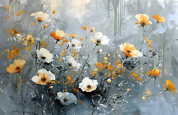 Blumengemälde Abstrakt | Flüchtiger Blütentanz von Blikvanger Schilderijen