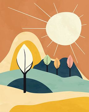 Bomen in de zomer 2 minimalistisch landschap van Tanja Udelhofen