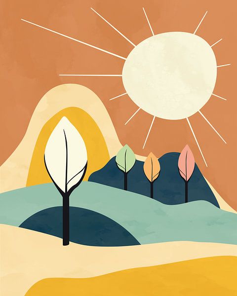 Trees in summer 2 minimalist landscape