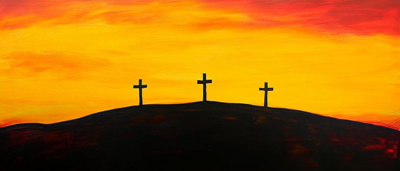 Kreuzigung unter loderndem Himmel von Poster Art Shop