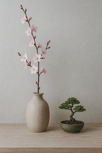 La tranquillité des cerisiers en fleurs et des bonsaïs