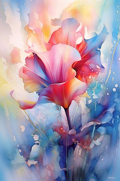 abstract aqaurel van een bloem/bloemen. van Gelissen Artworks