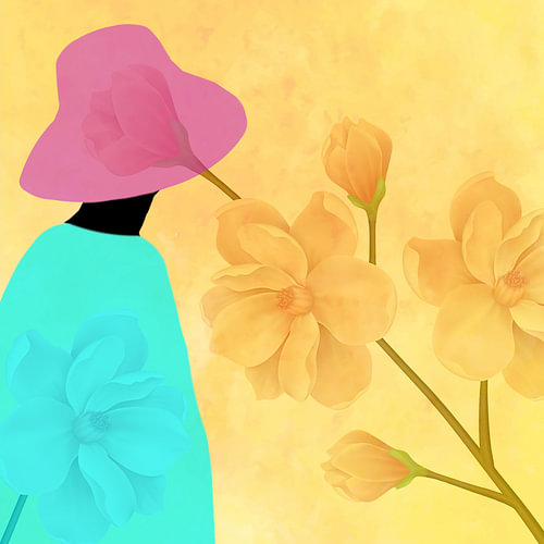 Farbige Silhouette mit Blumen