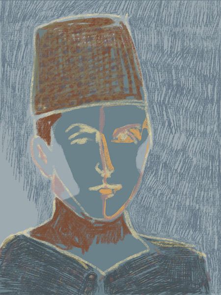 Portrait man with fez in blue by WEST EGG designs