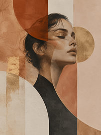 Portrait abstrait et éthéré – Décoration murale représentant le visage d'une femme moderne avec des formes géométriques sur Alfonz