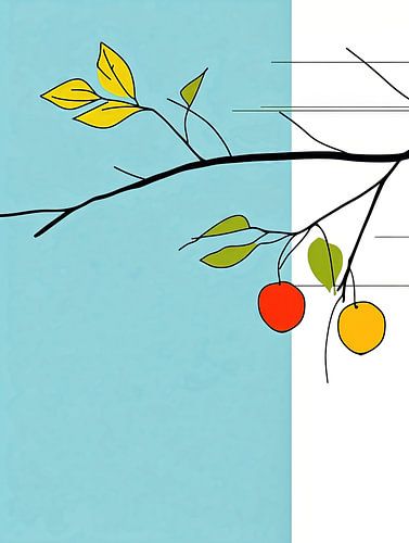 Gekleurde takken tegen een blauwe en witte achtergrond