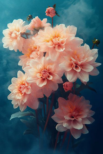 Dahlias dans une brume turquoise par Studio BB