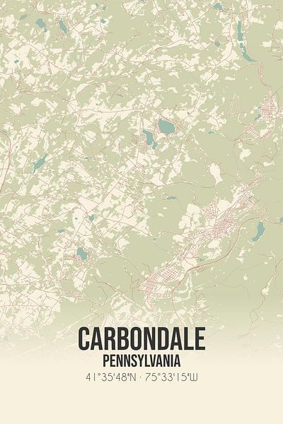 Carte ancienne de Carbondale (Pennsylvanie), USA. par Affiches de lieux