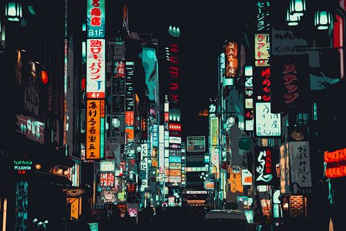 Werbetafeln im nächtlichen Shinjuku von Mickéle Godderis