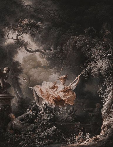De schommel, Jean-Honoré Fragonard (1767) in een beige grijze kleur