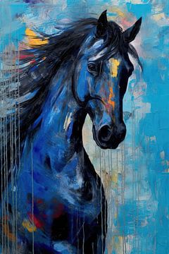 Cheval en bleu - Peinture de cheval sur De Mooiste Kunst