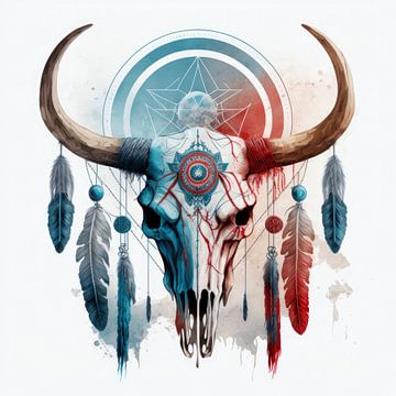 Dreamcatcher bull skull with feathers by Vlindertuin Art