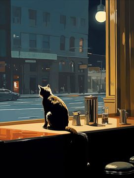 Kattenkunst in de stijl van Edward Hopper