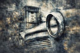 Klassieke auto in het midden van een chaotische abstracte textuurruimte