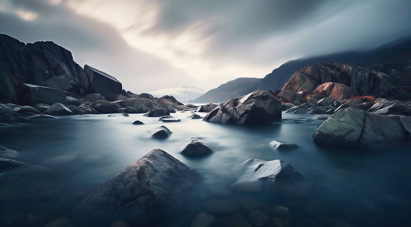Mist bij het bergmeer van fernlichtsicht