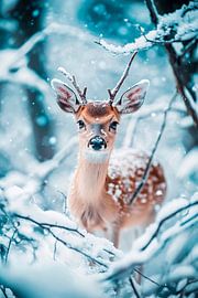 Deer in a wintry fairytale forest by Poster Art Shop