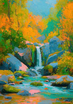 Impressionistische waterval in de herfst van Niklas Maximilian