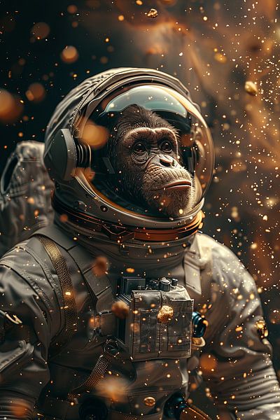Astronaute flottant dans l'espace avec des lumières étincelantes par Poster Art Shop