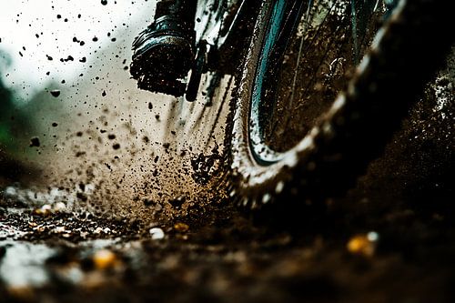 Dynamische fietstocht door modder