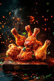 Focus op krokant gebakken kippendijen van Poster Art Shop