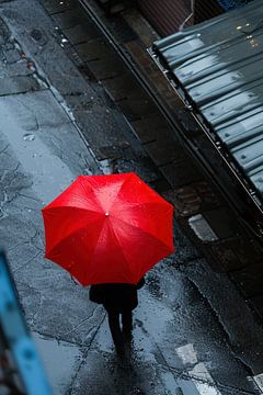 Met een paraplu in de stad van fernlichtsicht