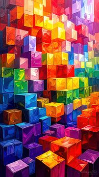 Stacked cubes - Three-dimensional colour spaces made of stacked cubes in a dialogue triptych (1 of 3) by AidasignArt