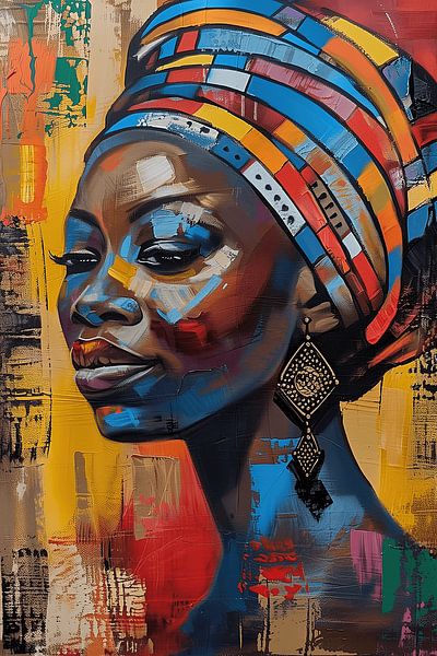Abstraktes und farbenfrohes Porträt einer Frau der Farbvariante 3 von Steinfox Art