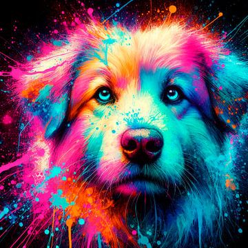Vrolijk gekleurde hond in neonkleuren. ( 4 )