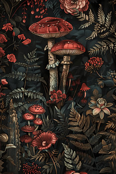 Vintage Mushroom & Fern Botanical – Dark Academia-kunst