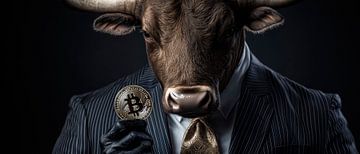 Stierenmotief met Bitcoin-microfoon van Poster Art Shop