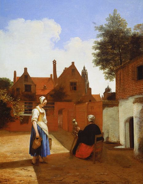 Femme avec un rouet dans une cour, Pieter de Hooch par Des maîtres magistraux