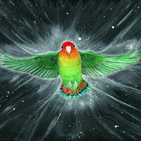 Fliegender Papagei Acrylmalerei von Bianca Wisseloo