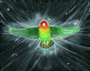Vliegende papegaai acryl schilderij