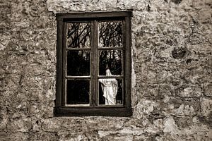Heilig Hartbeeld  houd de wacht achter raam von John Kreukniet
