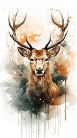 Porträt eines Hirsches, Aquarellkunst, vertikales Ölgemälde-Design