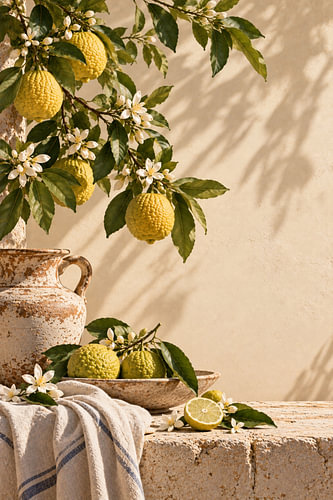 Stilleven met de oogst van Calabrische bergamot