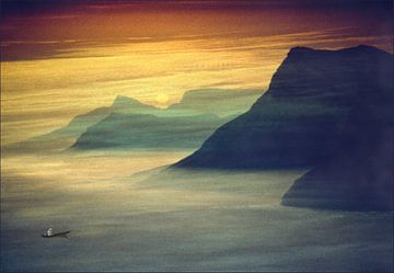 Sonnenuntergang in Berglandschaft  von Marcel van Balken