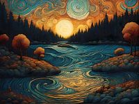 A churning river in the evening sun