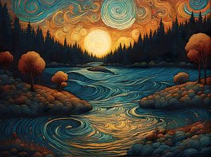 Une rivière en mouvement dans le soleil du soir