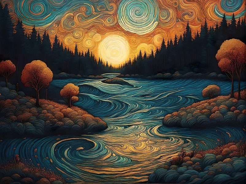 A churning river in the evening sun by Retrotimes