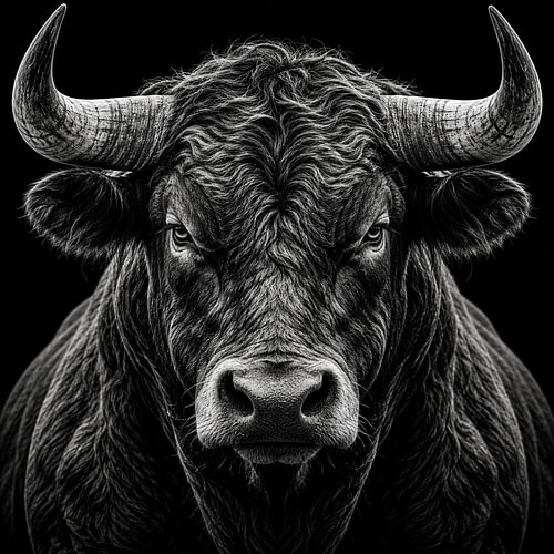 Oerkracht – Stier in Zwart-Wit