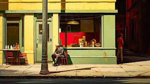 Retro avond terras in grote stad film noir stijl