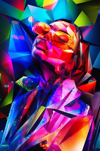 Fuse - femme enveloppée par la musique dans un club sur Pat Bloom - Moderne geometrische abstractie, surrealisme en deconstructivisme kunst