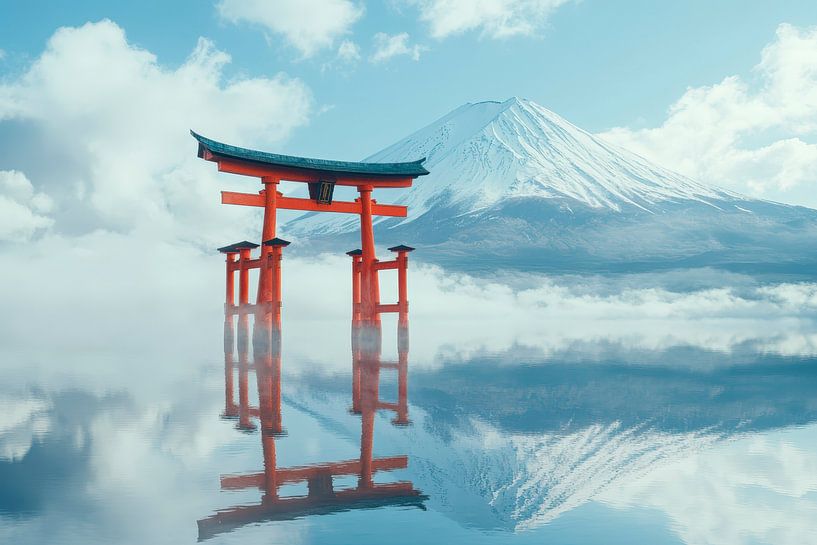 Torii at Fuji - Dreamlike reflection by Poster Art Shop