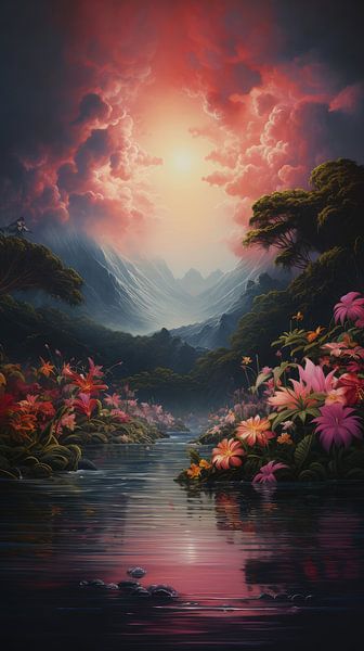 Digital erstellte tropische Fantasie und surreale Landschaft von Art Bizarre