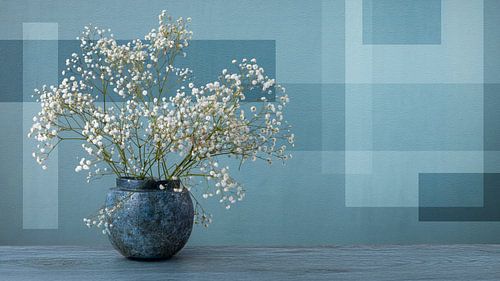 Stilleven met Gipskruid in Blauwe Vaas