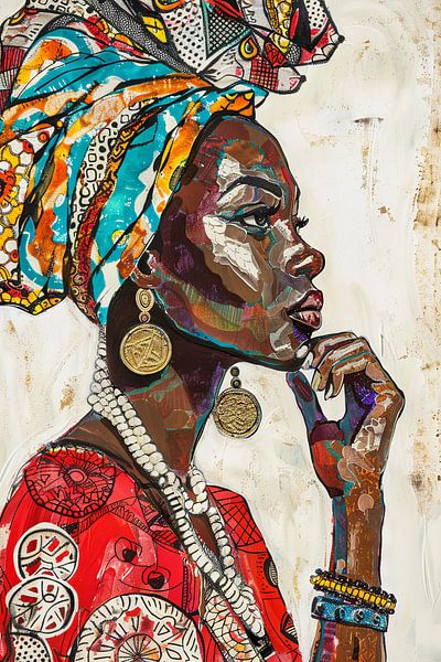 African elegance - Colourful portrait by Poster Art Shop