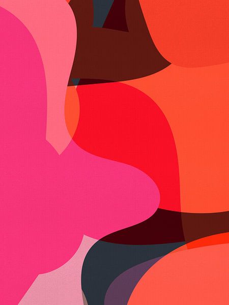 Organische Formen in leuchtendem Rot, Orange und Rosa von Abstrakte minimalistische Kunst