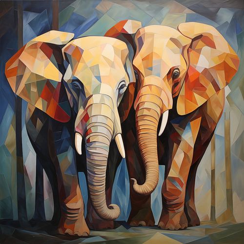 2 éléphants cubisme moderne